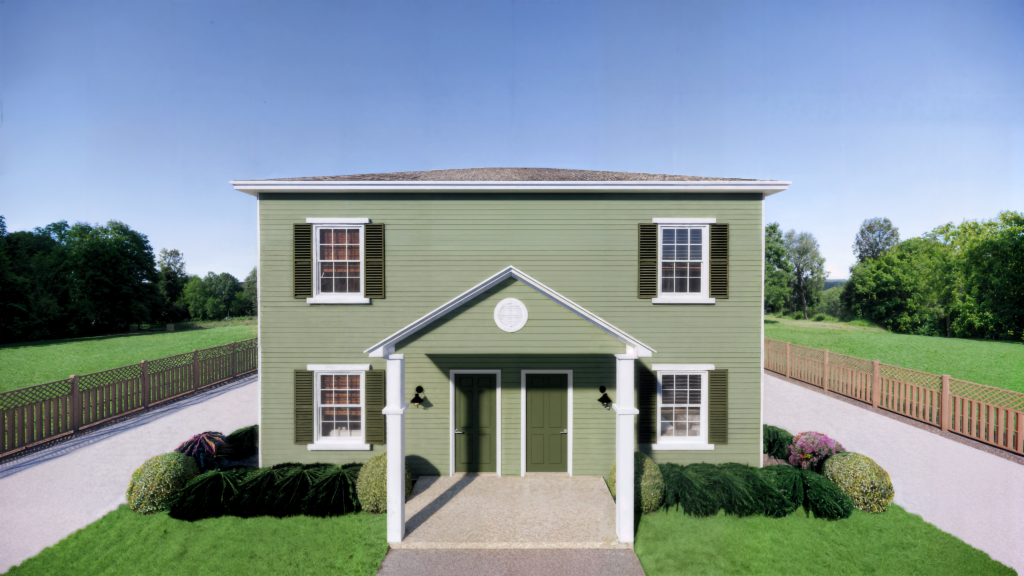 The Fielding duplex house plan — steel-frame exterior